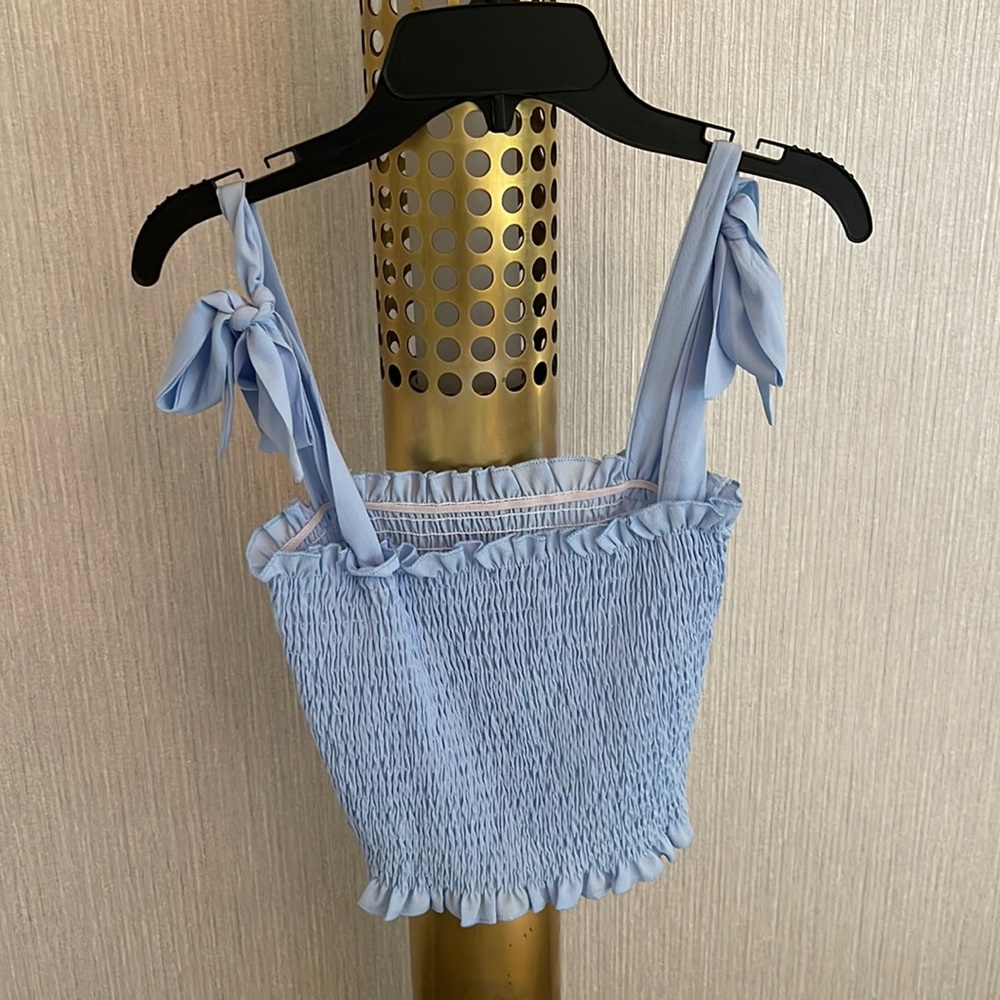 Blue smocked crop top with ties